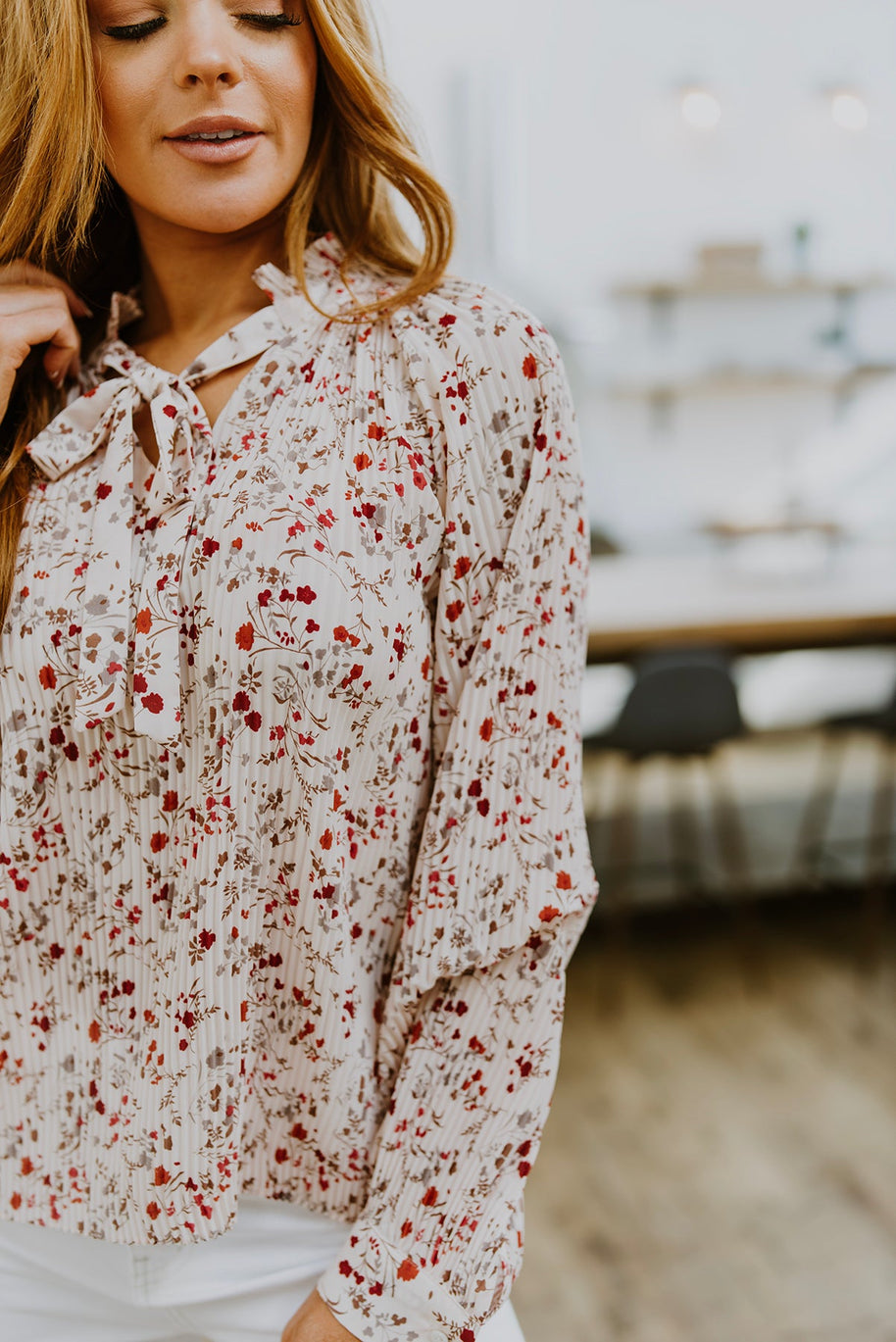 Stella Notched Neck Floral Long Sleeve Blouse-Tops-Ave Shops-[option4]-[option5]-[option6]-[option7]-[option8]-Shop-Boutique-Clothing-for-Women-Online