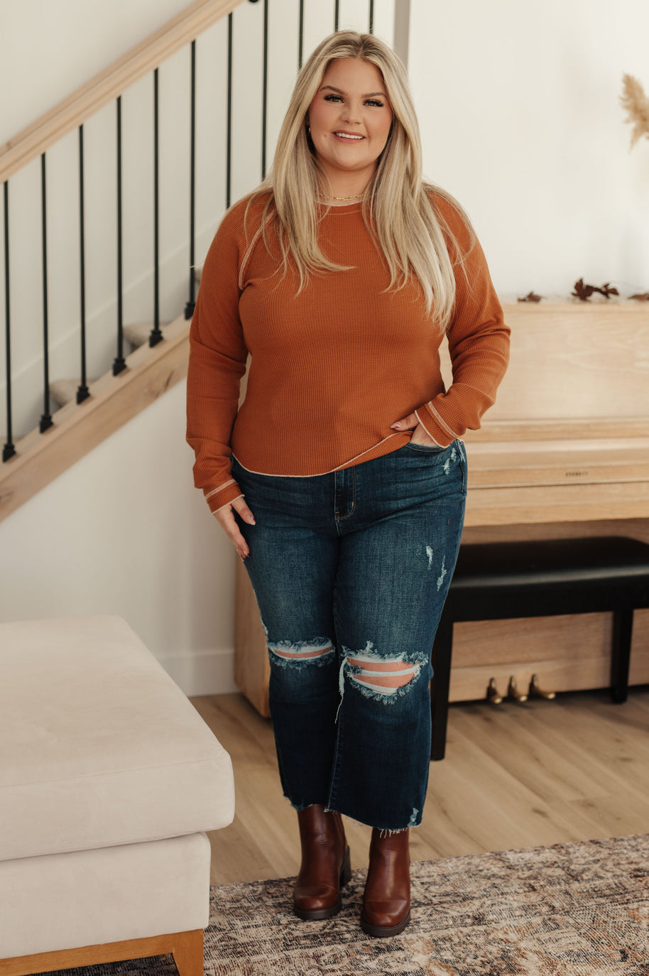 Stitch In Time Waffle Knit Top-Tops-Ave Shops-[option4]-[option5]-[option6]-[option7]-[option8]-Shop-Boutique-Clothing-for-Women-Online