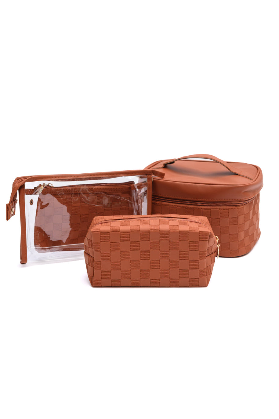 Subtly Checked Cosmetic Bags set of 4 in Brown-Accessories-Ave Shops-[option4]-[option5]-[option6]-[option7]-[option8]-Shop-Boutique-Clothing-for-Women-Online