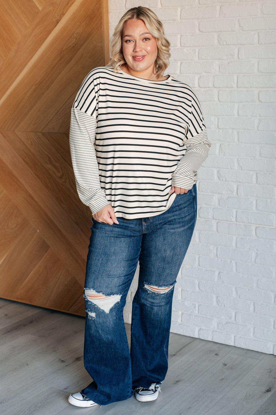 Super Clever Patchwork Striped Top in Ivory-Tops-Ave Shops-[option4]-[option5]-[option6]-[option7]-[option8]-Shop-Boutique-Clothing-for-Women-Online
