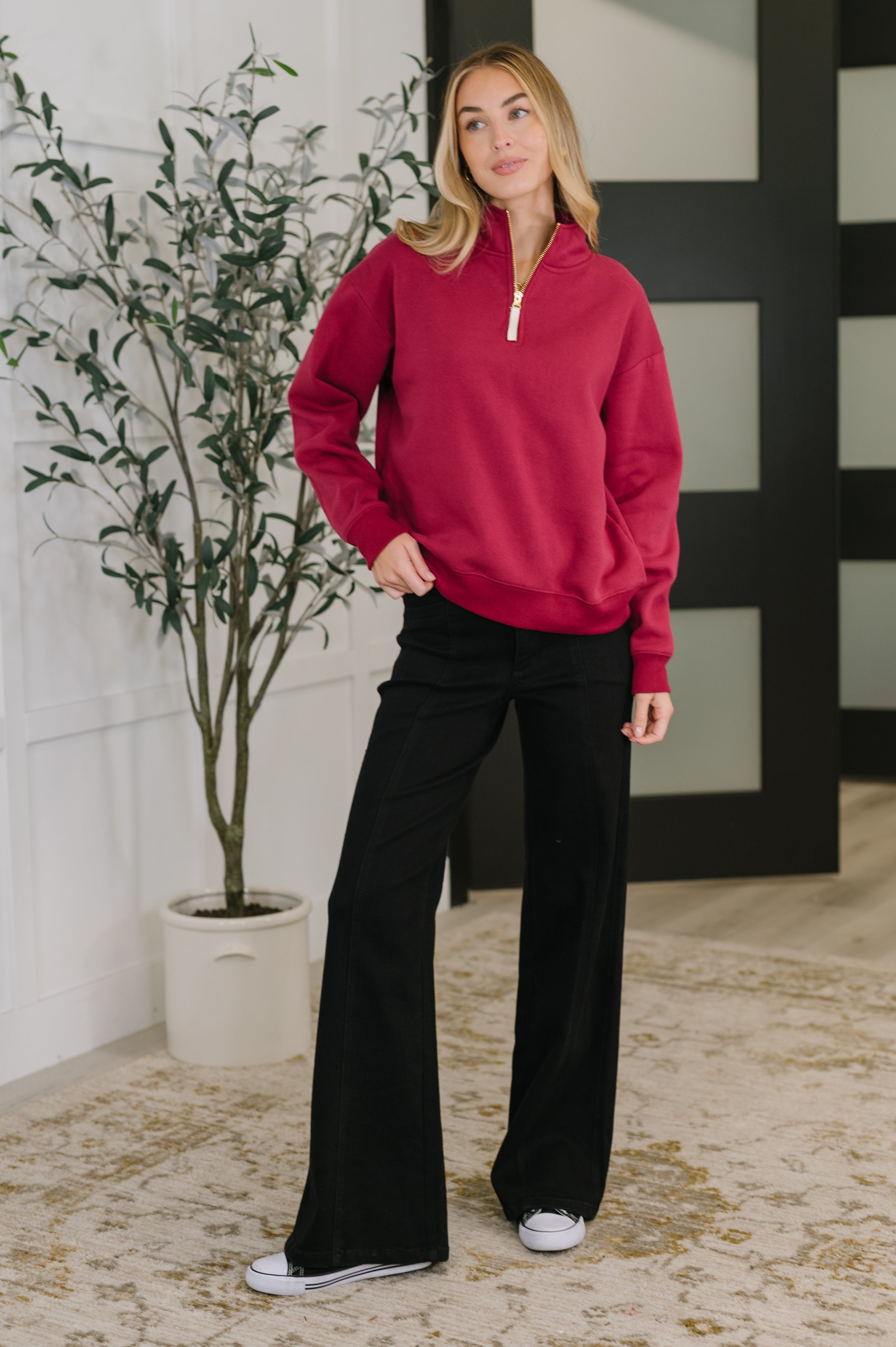 Sweater Weather Half Zip High Neck Pullover in Cabernet-Womens-Ave Shops-[option4]-[option5]-[option6]-[option7]-[option8]-Shop-Boutique-Clothing-for-Women-Online