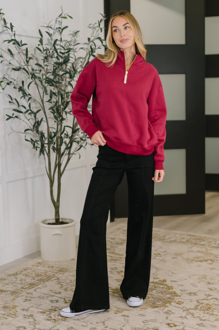Sweater Weather Half Zip High Neck Pullover in Cabernet-Womens-Ave Shops-[option4]-[option5]-[option6]-[option7]-[option8]-Shop-Boutique-Clothing-for-Women-Online