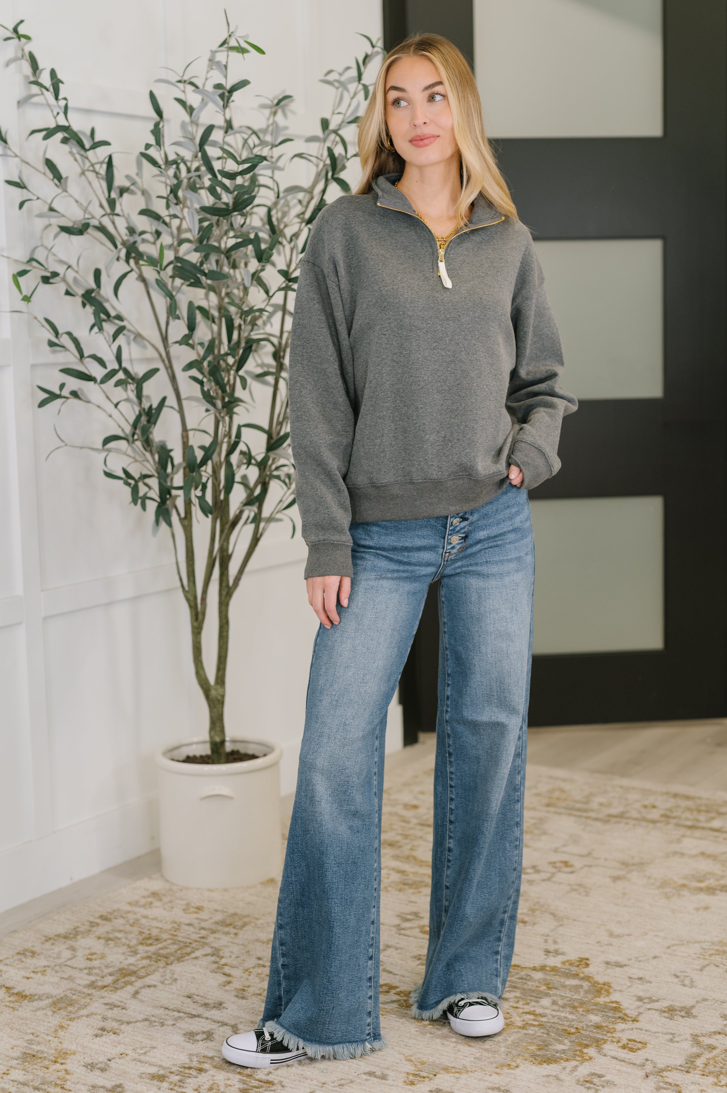 Sweater Weather Half Zip High Neck Pullover in Charcoal-Womens-Ave Shops-[option4]-[option5]-[option6]-[option7]-[option8]-Shop-Boutique-Clothing-for-Women-Online