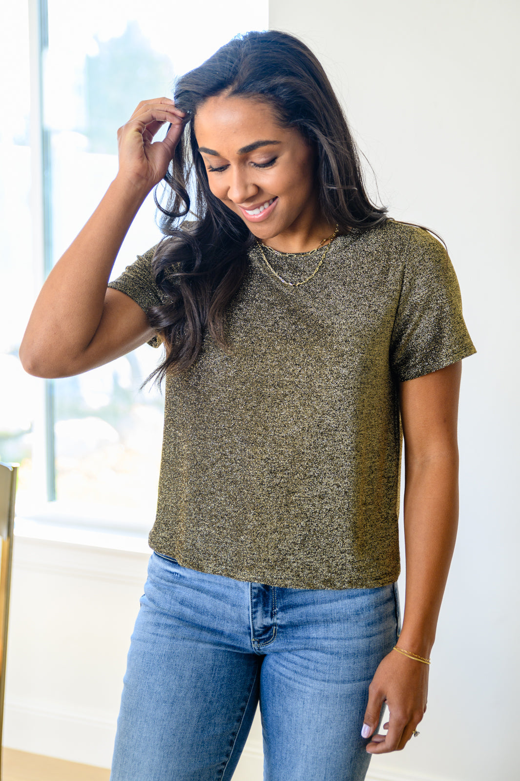 Sweetly Twinkle Short Sleeve Knit Top In Black-Womens-Ave Shops-[option4]-[option5]-[option6]-[option7]-[option8]-Shop-Boutique-Clothing-for-Women-Online