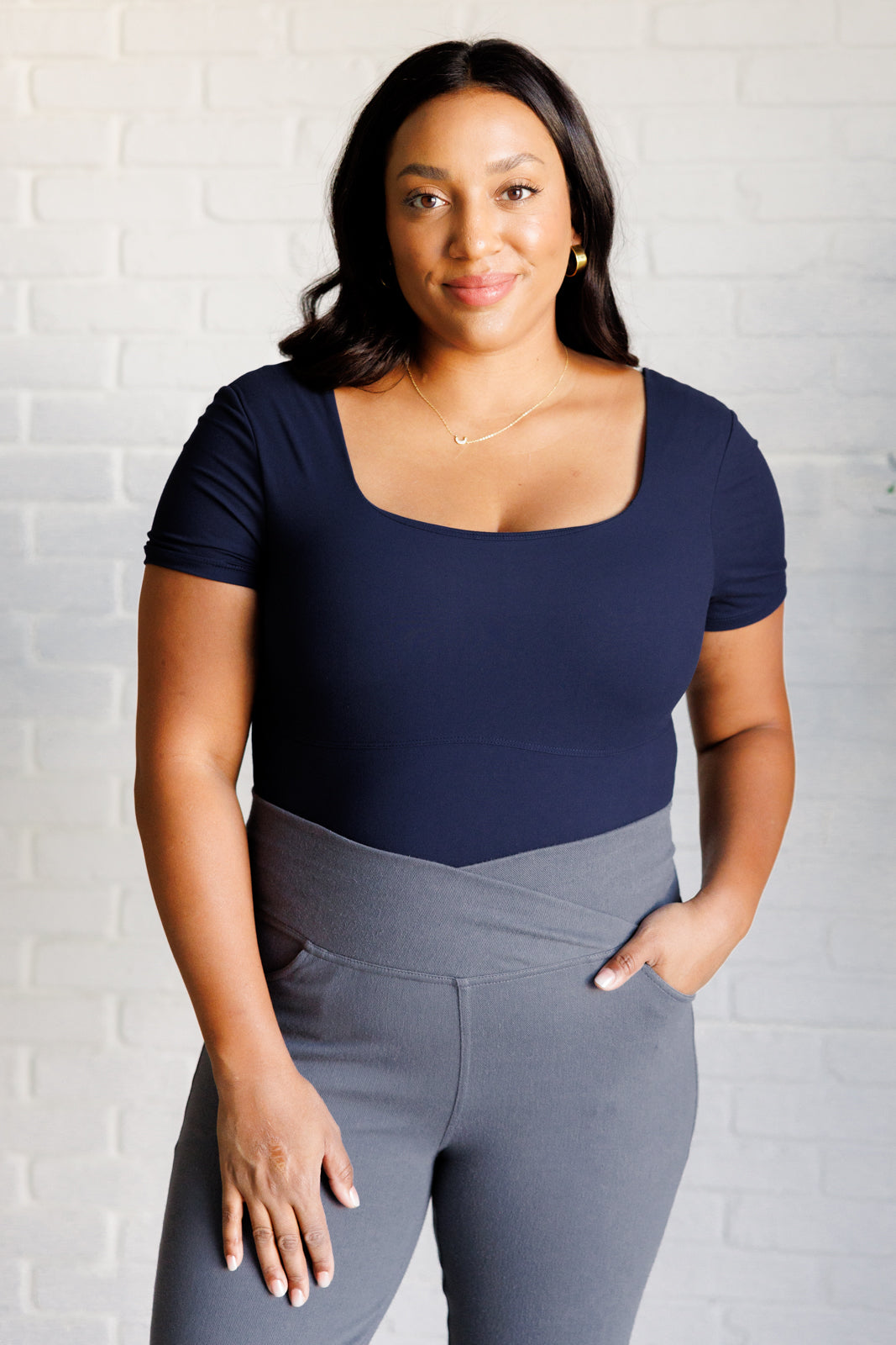 They're Not Like Us Square Neck Bodysuit in Navy-Tops-Ave Shops-[option4]-[option5]-[option6]-[option7]-[option8]-Shop-Boutique-Clothing-for-Women-Online