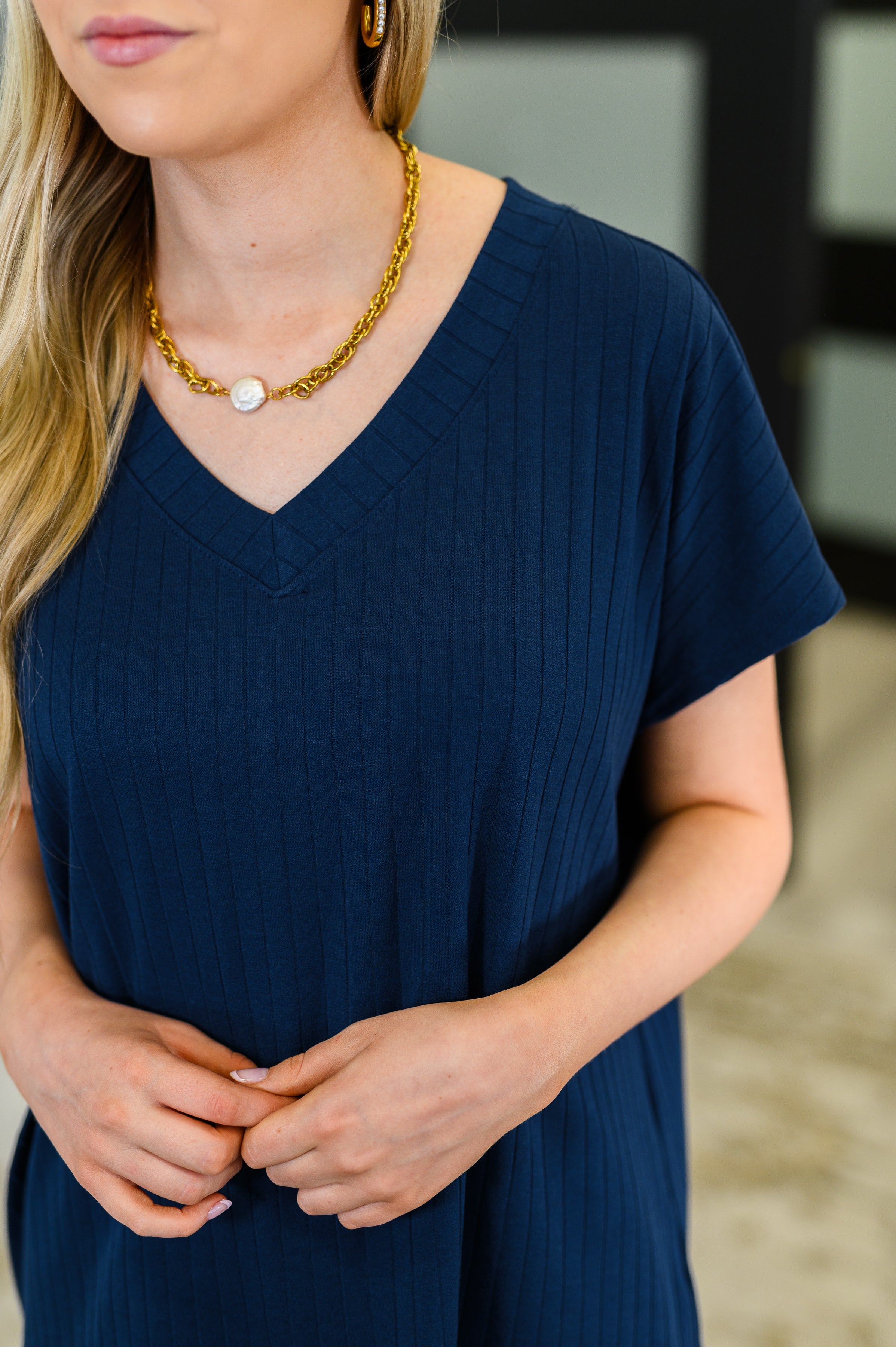 Top Shelf Basic V-Neck Ribbed Tee in Navy-Womens-Ave Shops-[option4]-[option5]-[option6]-[option7]-[option8]-Shop-Boutique-Clothing-for-Women-Online