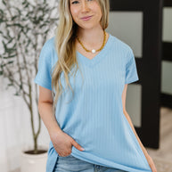 Top Shelf Basic V-Neck Ribbed Tee in Sky Blue-Womens-Ave Shops-[option4]-[option5]-[option6]-[option7]-[option8]-Shop-Boutique-Clothing-for-Women-Online