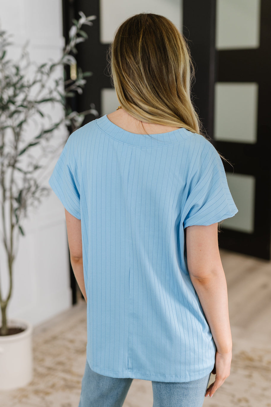 Top Shelf Basic V-Neck Ribbed Tee in Sky Blue-Womens-Ave Shops-[option4]-[option5]-[option6]-[option7]-[option8]-Shop-Boutique-Clothing-for-Women-Online