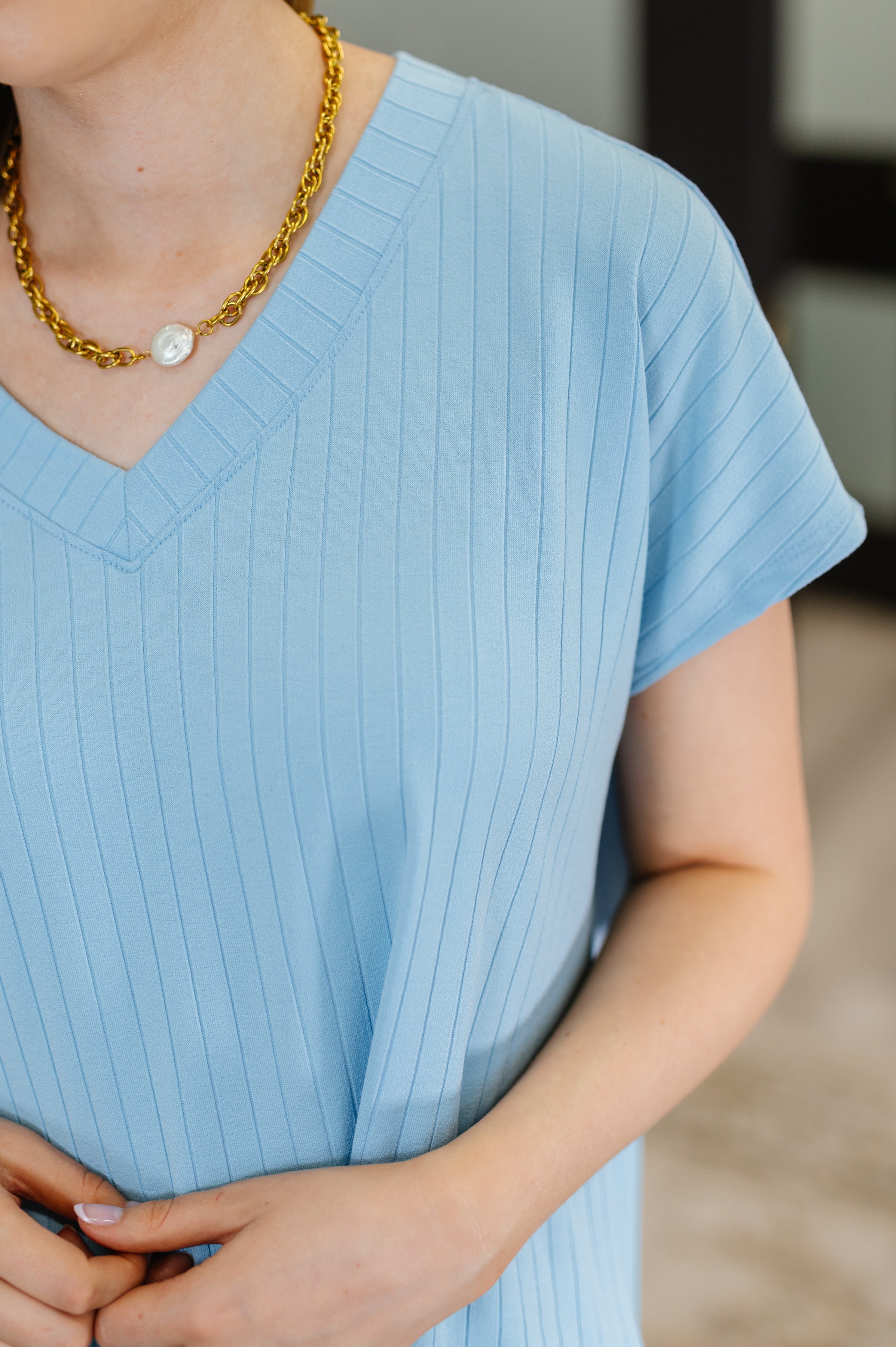 Top Shelf Basic V-Neck Ribbed Tee in Sky Blue-Womens-Ave Shops-[option4]-[option5]-[option6]-[option7]-[option8]-Shop-Boutique-Clothing-for-Women-Online