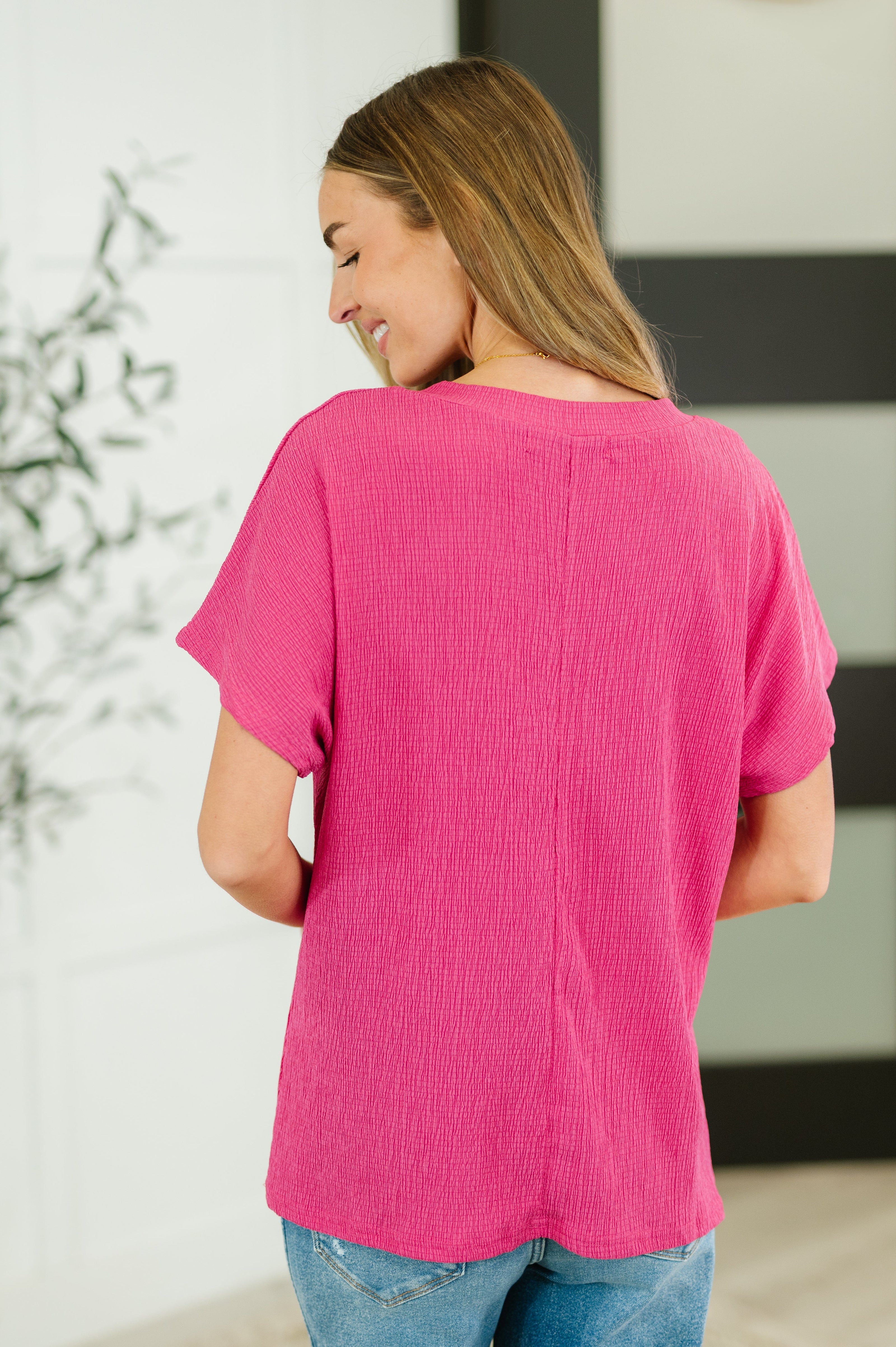 Trial and Error Textured V-Neck Blouse in Magenta-Tops-Ave Shops-[option4]-[option5]-[option6]-[option7]-[option8]-Shop-Boutique-Clothing-for-Women-Online