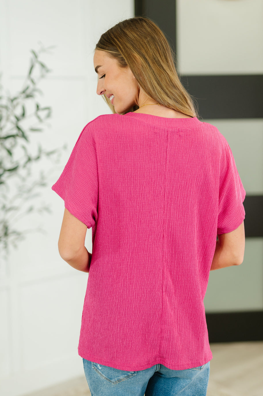 Trial and Error Textured V-Neck Blouse in Magenta-Tops-Ave Shops-[option4]-[option5]-[option6]-[option7]-[option8]-Shop-Boutique-Clothing-for-Women-Online