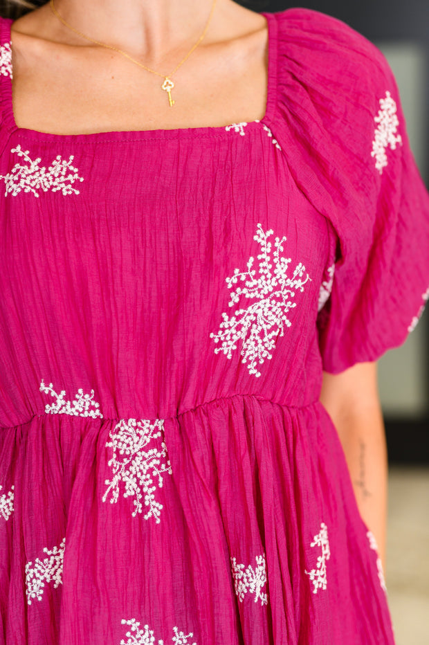 Twirl in Bloom Square Neck Dress in Hot Pink-Womens-Ave Shops-[option4]-[option5]-[option6]-[option7]-[option8]-Shop-Boutique-Clothing-for-Women-Online