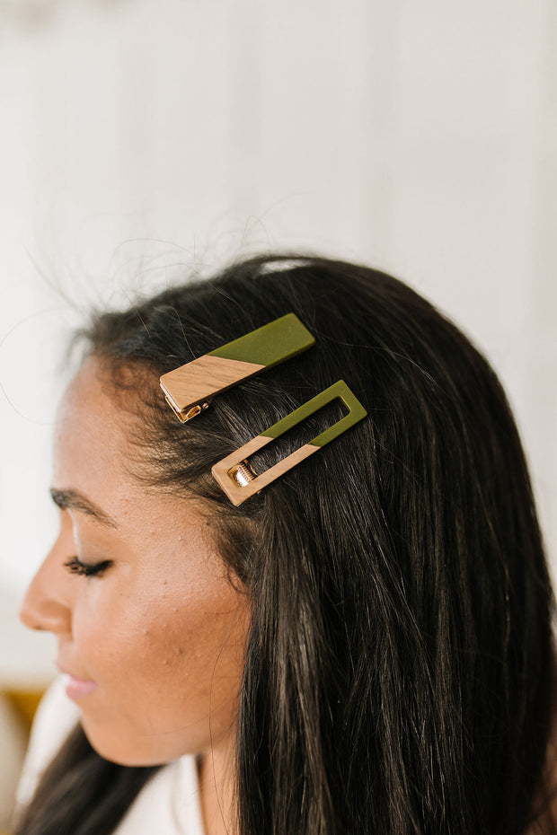 Two Tone Hair Clip Set in Green-Accessories-Ave Shops-[option4]-[option5]-[option6]-[option7]-[option8]-Shop-Boutique-Clothing-for-Women-Online
