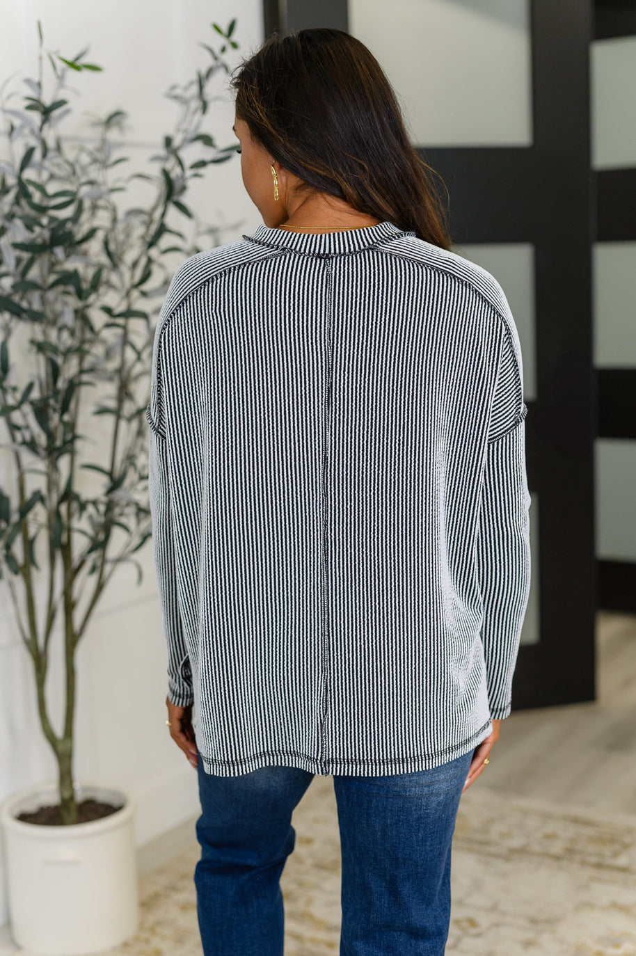 Zenana Wander & Rest Cable Ribbed Knit Drop Shoulder Top in Black/White-Womens-Ave Shops-[option4]-[option5]-[option6]-[option7]-[option8]-Shop-Boutique-Clothing-for-Women-Online