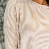 Zenana Wander & Rest Cable Ribbed Knit Drop Shoulder Top in Sand Beige-Womens-Ave Shops-[option4]-[option5]-[option6]-[option7]-[option8]-Shop-Boutique-Clothing-for-Women-Online