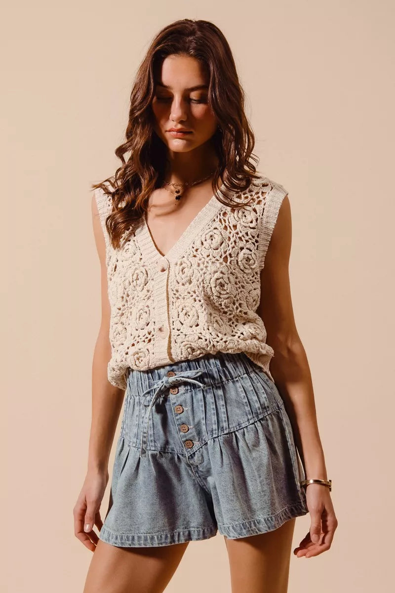 SO ME Flared Denim Shorts with Elasticized Waist-Shorts-Trendsi-[option4]-[option5]-[option6]-[option7]-[option8]-Shop-Boutique-Clothing-for-Women-Online