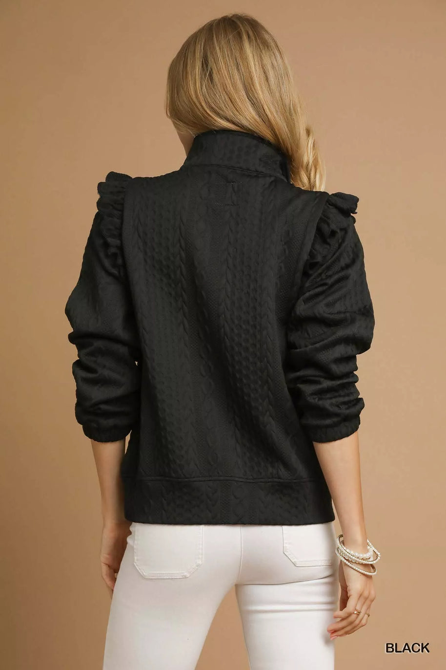 Umgee Cable Knit Textured Pullover with Ruffle Shoulders-Sweatshirts & Hoodies-Trendsi-[option4]-[option5]-[option6]-[option7]-[option8]-Shop-Boutique-Clothing-for-Women-Online