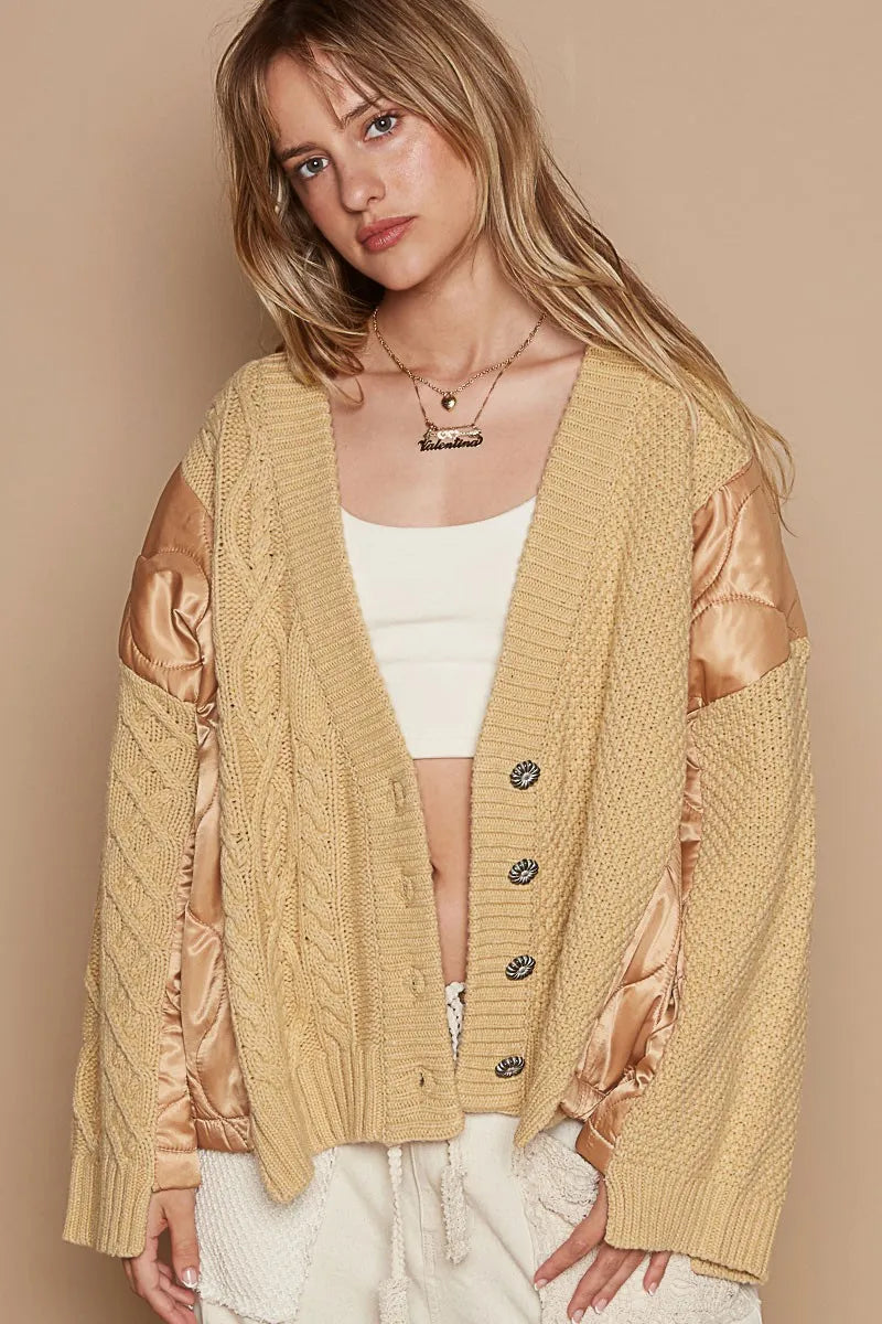 POL Quilting Patch Button Up Cable Knit Jacket-Coats & Jackets-Trendsi-[option4]-[option5]-[option6]-[option7]-[option8]-Shop-Boutique-Clothing-for-Women-Online