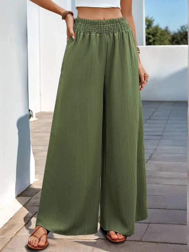 Perfee Smocked Wide Leg Pants-Pants-Trendsi-Moss-S-[option4]-[option5]-[option6]-[option7]-[option8]-Shop-Boutique-Clothing-for-Women-Online