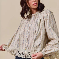 SO ME Floral Print Lace Button Down Shirt-Blouses-Trendsi-[option4]-[option5]-[option6]-[option7]-[option8]-Shop-Boutique-Clothing-for-Women-Online