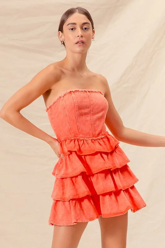 SO ME Strapless Ruffle Layered Game Day Cheer Up Dress-Dresses-Trendsi-[option4]-[option5]-[option6]-[option7]-[option8]-Shop-Boutique-Clothing-for-Women-Online