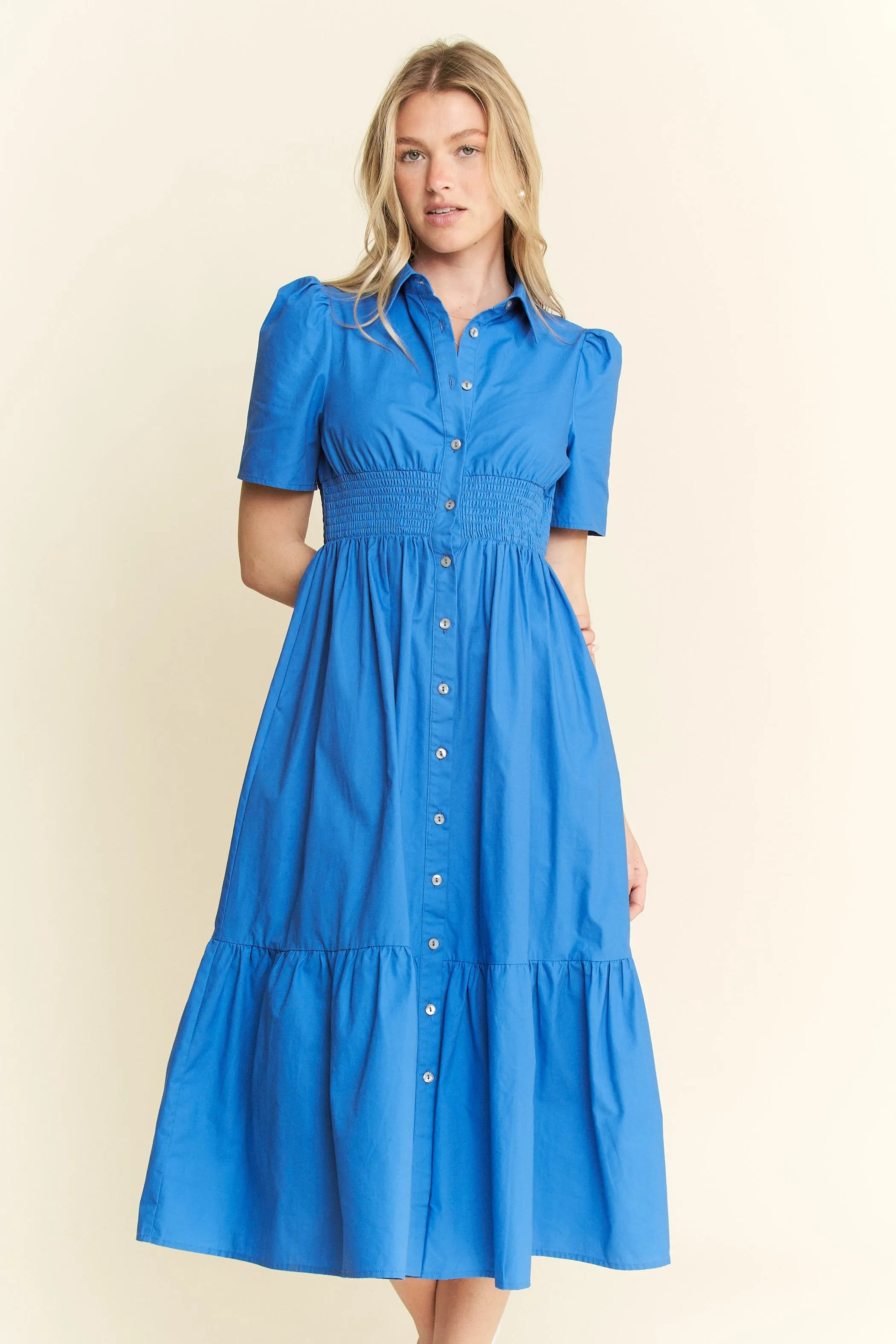 Jade By Jane Short Sleeve Button Down Midi Dress-Dresses-Trendsi-BLUE-S-[option4]-[option5]-[option6]-[option7]-[option8]-Shop-Boutique-Clothing-for-Women-Online