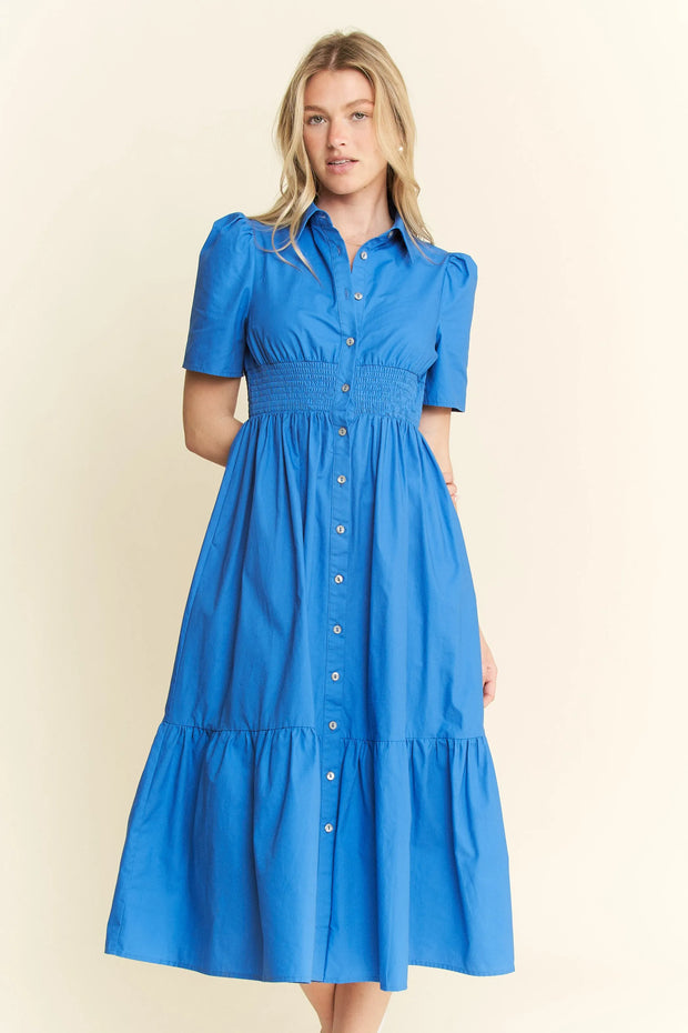 Jade By Jane Short Sleeve Button Down Midi Dress-Dresses-Trendsi-BLUE-S-[option4]-[option5]-[option6]-[option7]-[option8]-Shop-Boutique-Clothing-for-Women-Online