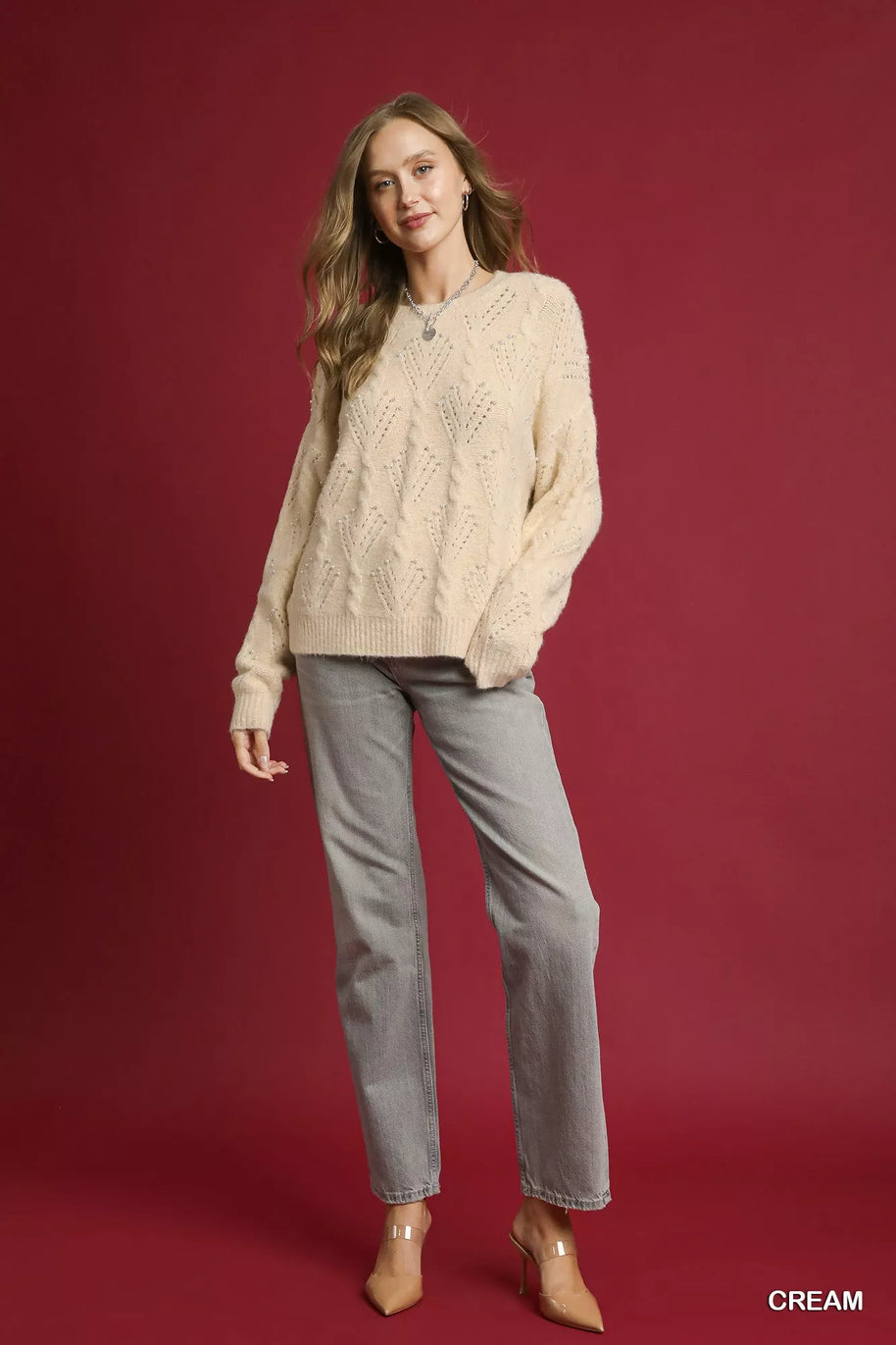 Umgee Pearl-Embellished Long Sleeve Sweater-Sweaters-Trendsi-[option4]-[option5]-[option6]-[option7]-[option8]-Shop-Boutique-Clothing-for-Women-Online