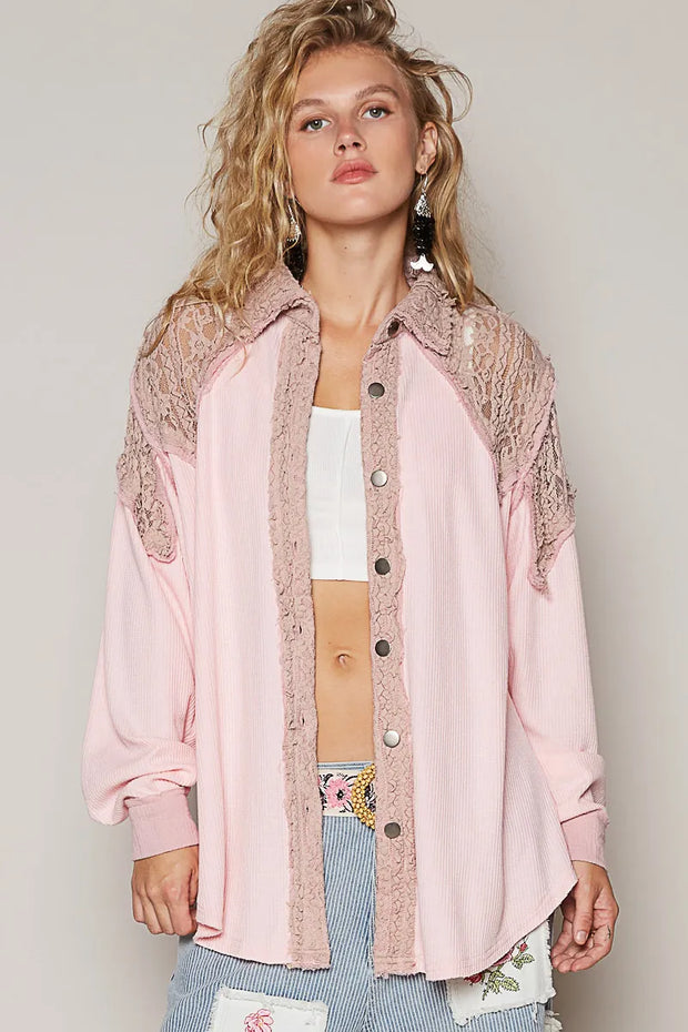 POL Lace Patchwork Button Up Shacket-Womens Outerwear/Shacket-Trendsi-Blush Pink-S-[option4]-[option5]-[option6]-[option7]-[option8]-Shop-Boutique-Clothing-for-Women-Online