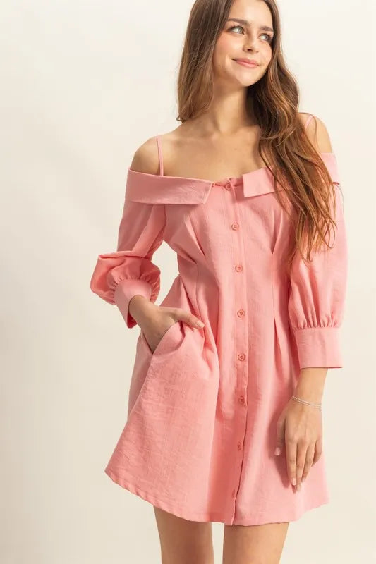 HYFVE Button Down Spaghetti Strap Mini Dress with Pockets-Dresses-Trendsi-Coral-S-[option4]-[option5]-[option6]-[option7]-[option8]-Shop-Boutique-Clothing-for-Women-Online