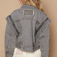 POL Cropped Denim Jacket with Functional Zipper Detail-Coats & Jackets-Trendsi-[option4]-[option5]-[option6]-[option7]-[option8]-Shop-Boutique-Clothing-for-Women-Online