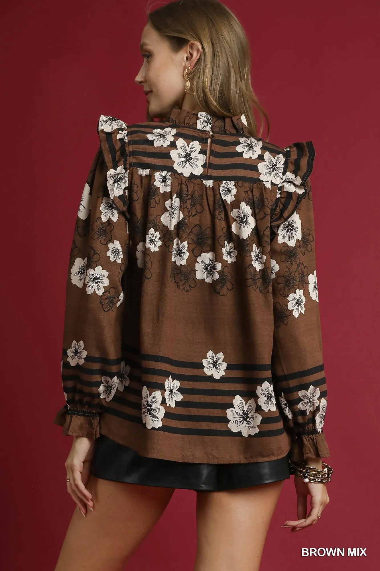 Umgee Full Size Mix Floral Smocked Ruffle Blouse-Blouses-Trendsi-[option4]-[option5]-[option6]-[option7]-[option8]-Shop-Boutique-Clothing-for-Women-Online