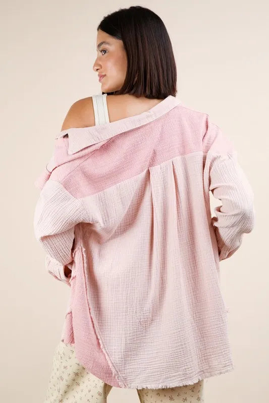 VERY J Mineral Washed Oversized Gauze Shacket-Womens Outerwear/Shacket-Trendsi-[option4]-[option5]-[option6]-[option7]-[option8]-Shop-Boutique-Clothing-for-Women-Online