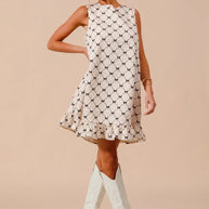 SO ME Texture Bow Printed Mini Ruffle Dress-Dresses-Trendsi-[option4]-[option5]-[option6]-[option7]-[option8]-Shop-Boutique-Clothing-for-Women-Online