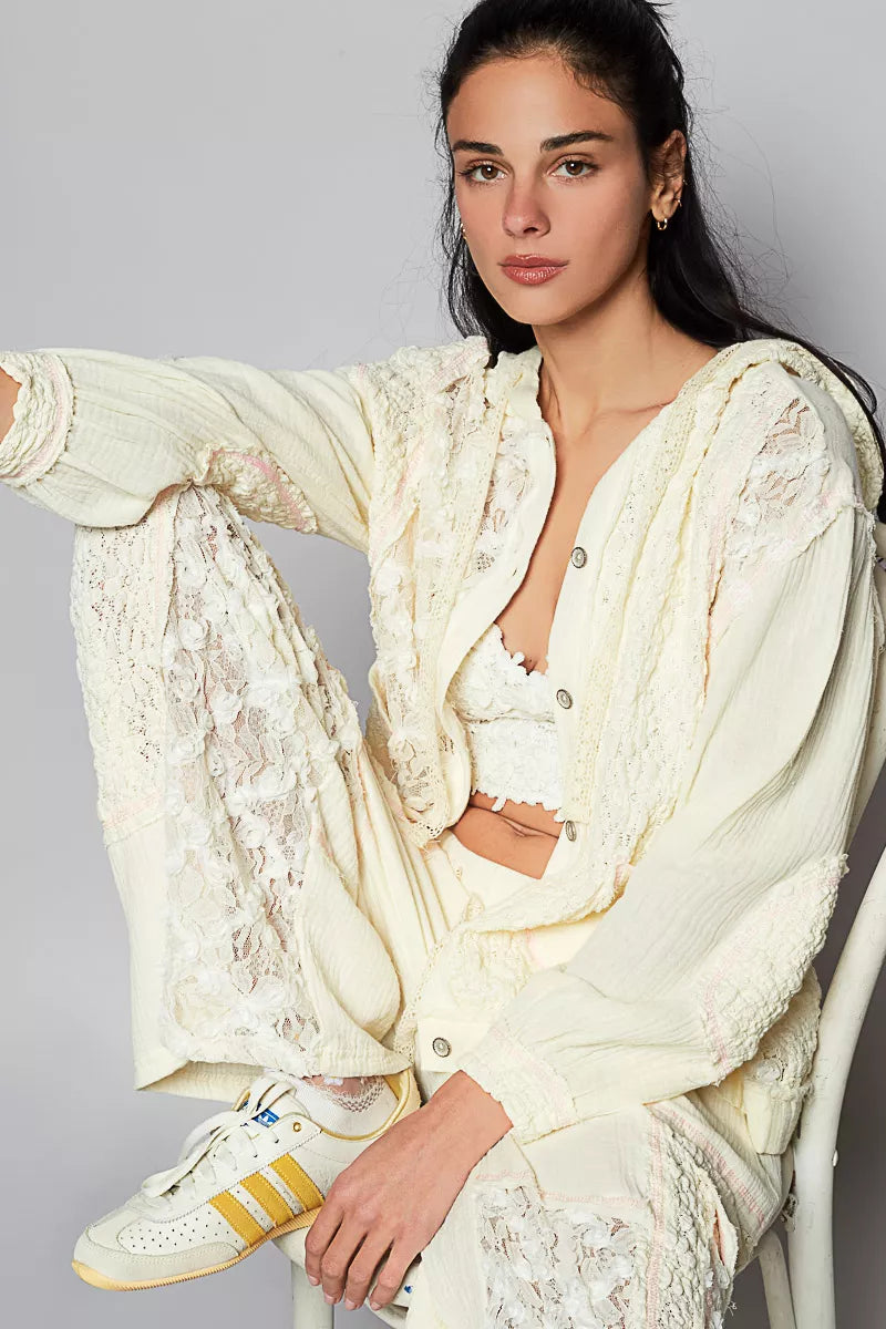 POL Exposed Seam Button Down Hooded Jacket with Lace Detail-Jacket-Trendsi-[option4]-[option5]-[option6]-[option7]-[option8]-Shop-Boutique-Clothing-for-Women-Online