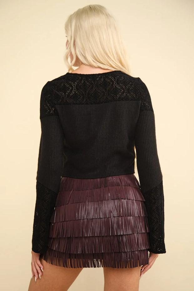 VERY J V-Neck Lace Detail Button Down Crop Ribbed Knit Top-Crop Tops-Trendsi-[option4]-[option5]-[option6]-[option7]-[option8]-Shop-Boutique-Clothing-for-Women-Online