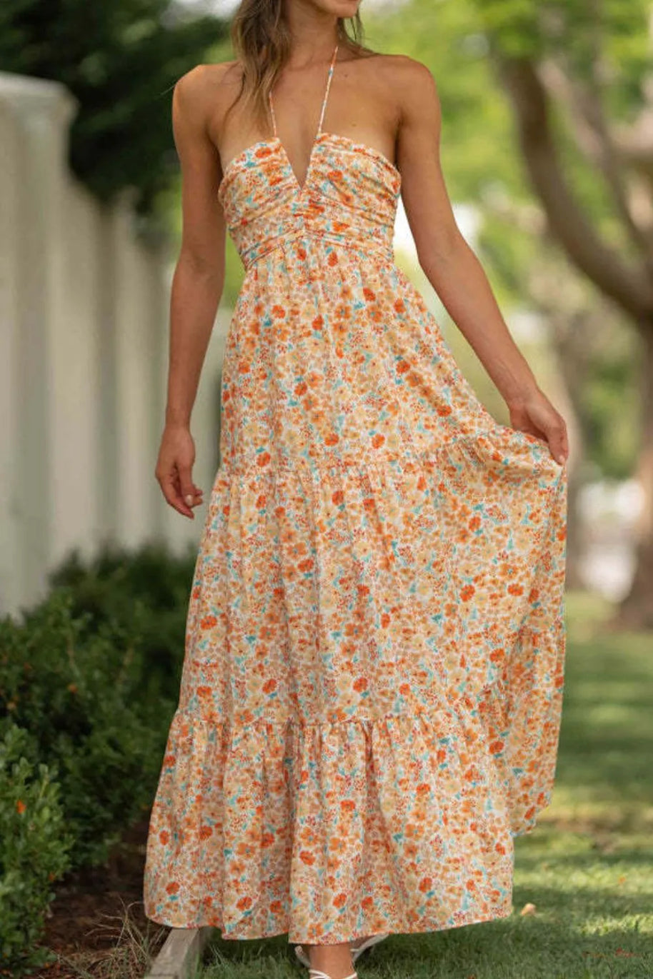 Tiered Halter Neck Printed Cami Dress-Dresses-Trendsi-[option4]-[option5]-[option6]-[option7]-[option8]-Shop-Boutique-Clothing-for-Women-Online