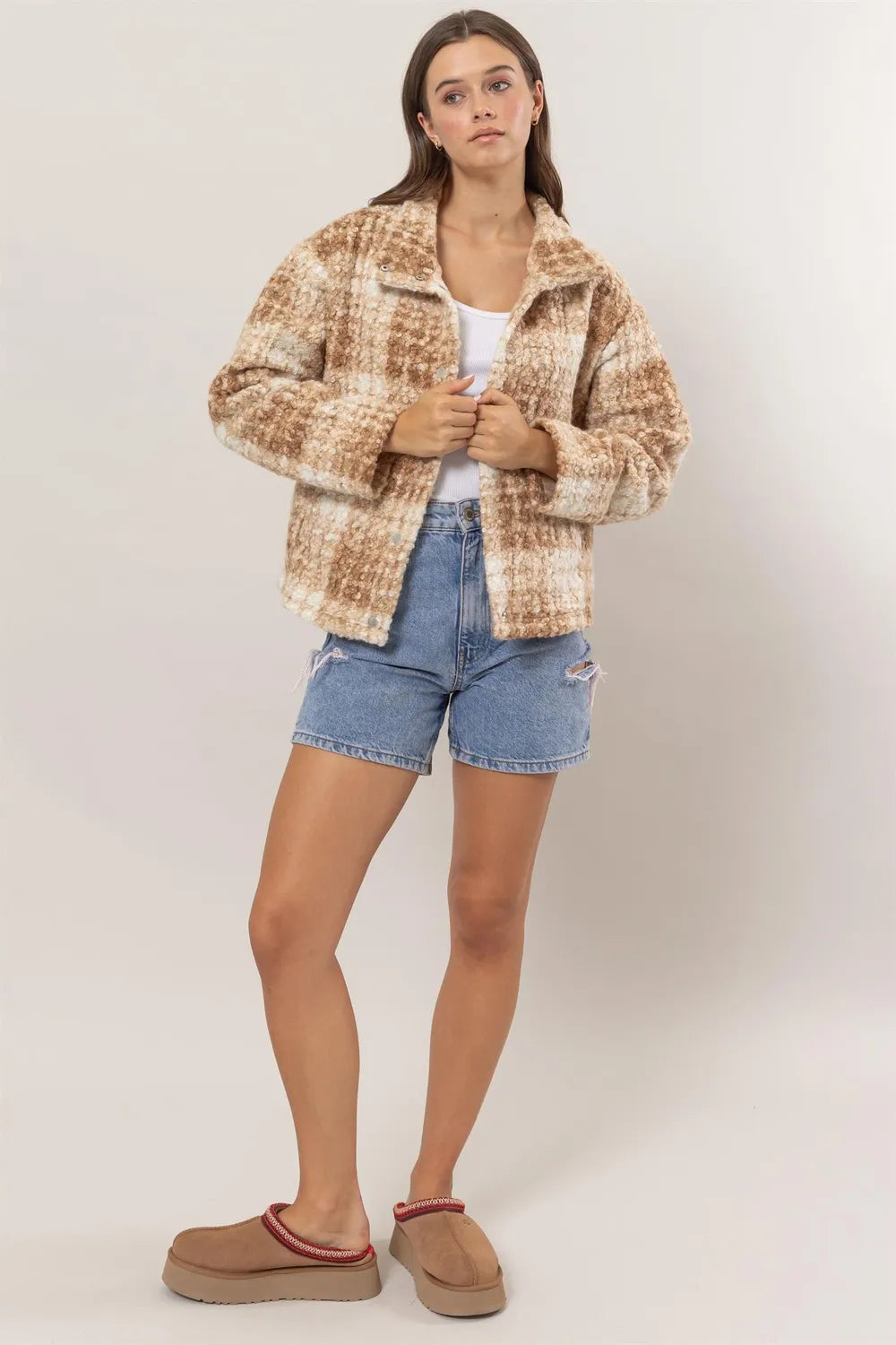 HYFVE Plaid Collared Neck Boucle Jacket with Pockets-Jacket-Trendsi-[option4]-[option5]-[option6]-[option7]-[option8]-Shop-Boutique-Clothing-for-Women-Online