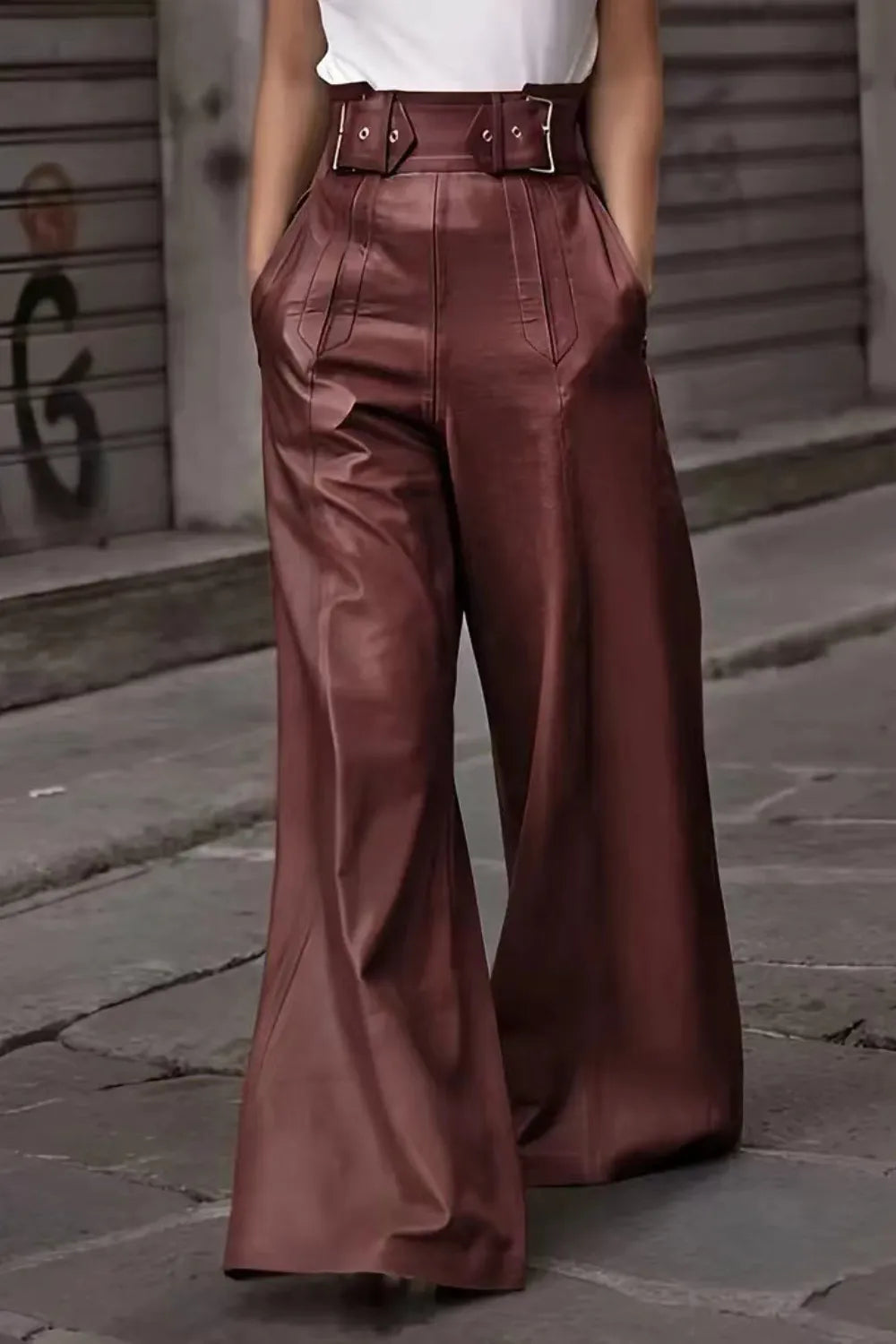 High Waist Wide Flare Pants-pants-Trendsi-Burgundy-S-[option4]-[option5]-[option6]-[option7]-[option8]-Shop-Boutique-Clothing-for-Women-Online