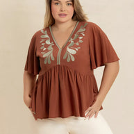 Plus Size Embroidered V-Neck Flutter Sleeve Blouse-Blouses-Trendsi-[option4]-[option5]-[option6]-[option7]-[option8]-Shop-Boutique-Clothing-for-Women-Online
