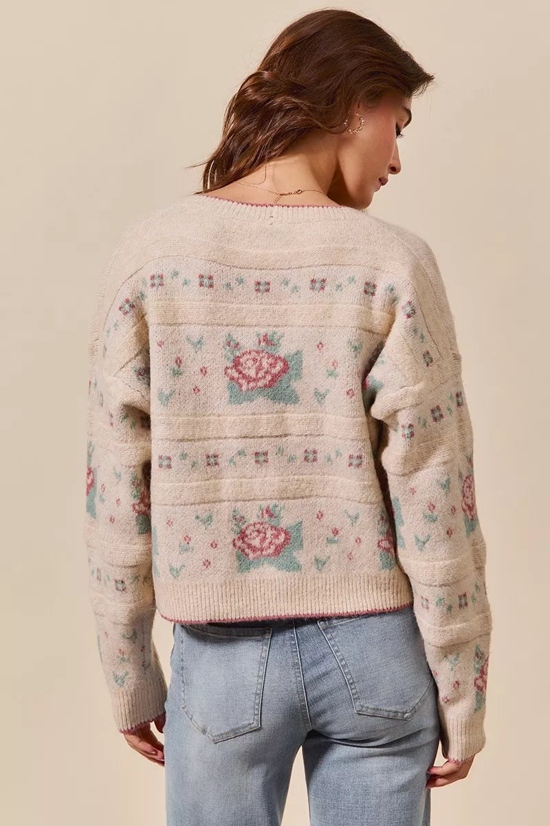SO ME Floral Pattern Long Sleeve Button Sweater Cardigan-Cardigans-Trendsi-[option4]-[option5]-[option6]-[option7]-[option8]-Shop-Boutique-Clothing-for-Women-Online
