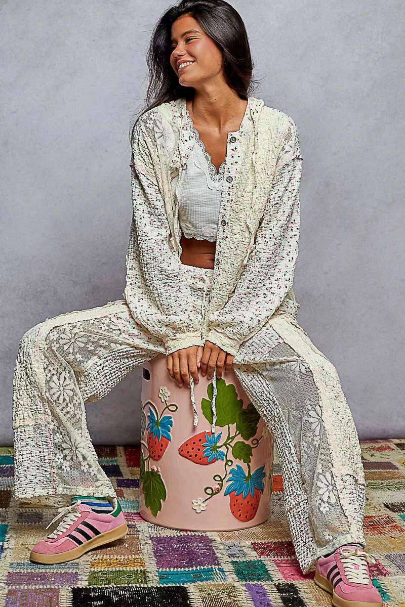 POL Floral Balloon Sleeve Hooded Lace Jacket with Stitch Detail-Jacket-Trendsi-[option4]-[option5]-[option6]-[option7]-[option8]-Shop-Boutique-Clothing-for-Women-Online