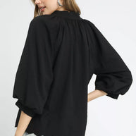 Umgee Full Size Textured Notched Balloon Sleeve Blouse-Blouses-Trendsi-[option4]-[option5]-[option6]-[option7]-[option8]-Shop-Boutique-Clothing-for-Women-Online
