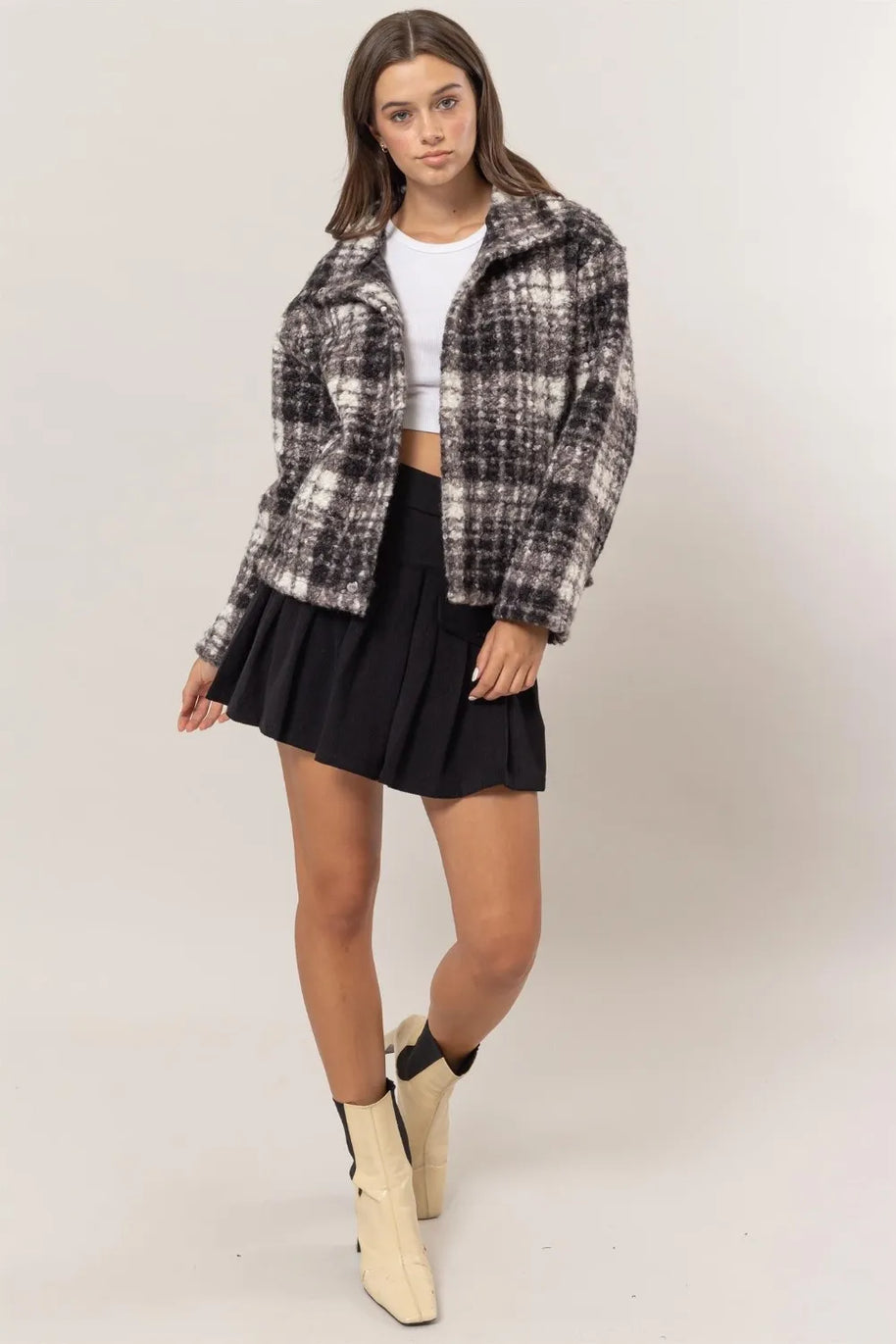 HYFVE Plaid Collared Neck Boucle Jacket with Pockets-Jacket-Trendsi-[option4]-[option5]-[option6]-[option7]-[option8]-Shop-Boutique-Clothing-for-Women-Online