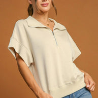 Half-Zip Short Sleeve Top-Blouses-Trendsi-ECRU-S-[option4]-[option5]-[option6]-[option7]-[option8]-Shop-Boutique-Clothing-for-Women-Online