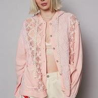 POL Exposed Seam Button Down Hooded Jacket with Lace Detail-Jacket-Trendsi-POWDER PINK-S-[option4]-[option5]-[option6]-[option7]-[option8]-Shop-Boutique-Clothing-for-Women-Online