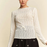 Davi & Dani Long Sleeve Sheer Small Embroidered Bows Lace Top-Top-Trendsi-CREAM-S-[option4]-[option5]-[option6]-[option7]-[option8]-Shop-Boutique-Clothing-for-Women-Online