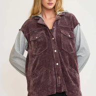 Umgee Contrast Hooded Chenille Jacket-Coats & Jackets-Trendsi-PLUM-S-[option4]-[option5]-[option6]-[option7]-[option8]-Shop-Boutique-Clothing-for-Women-Online