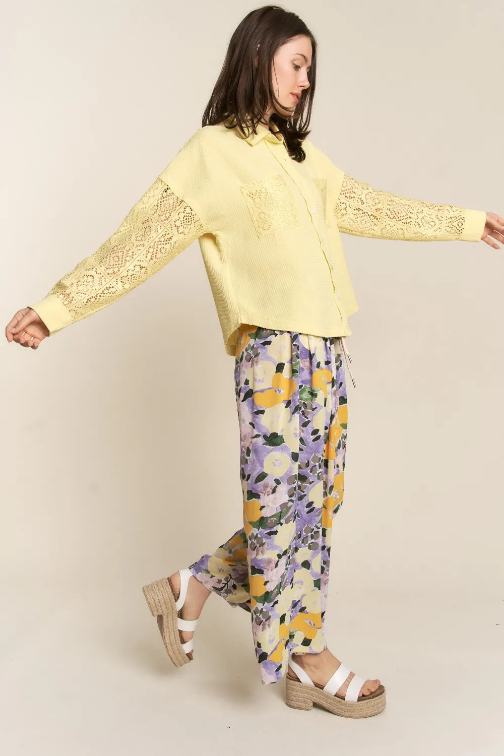 J.NNA Button Down Lace Long Sleeve Waffle Shirt-Blouses-Trendsi-[option4]-[option5]-[option6]-[option7]-[option8]-Shop-Boutique-Clothing-for-Women-Online