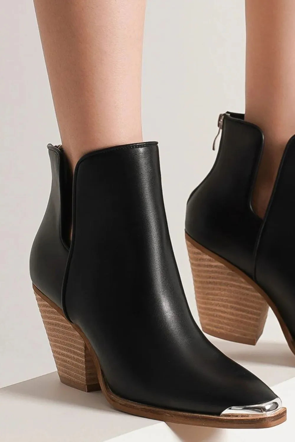 Beast Fashion Pointed Metal-Tip Toe Block Heel Ankle Boots-Boots-Trendsi-[option4]-[option5]-[option6]-[option7]-[option8]-Shop-Boutique-Clothing-for-Women-Online